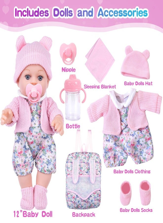 BDDOLL 12 Inch Baby Doll Backpack Playset with Dolls Clothes and Accessories Included Backpack, Washcloth, Bottles, Nipple,Socks, Hats - Image 2